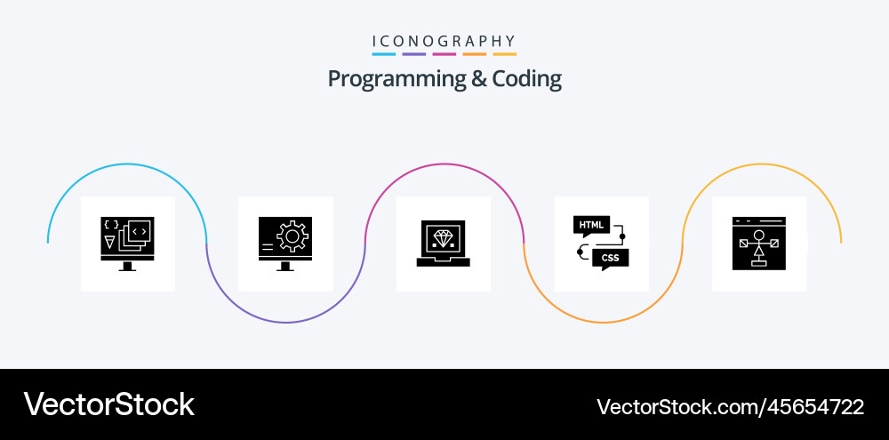 Programming and coding glyph 5 icon pack Vector Image