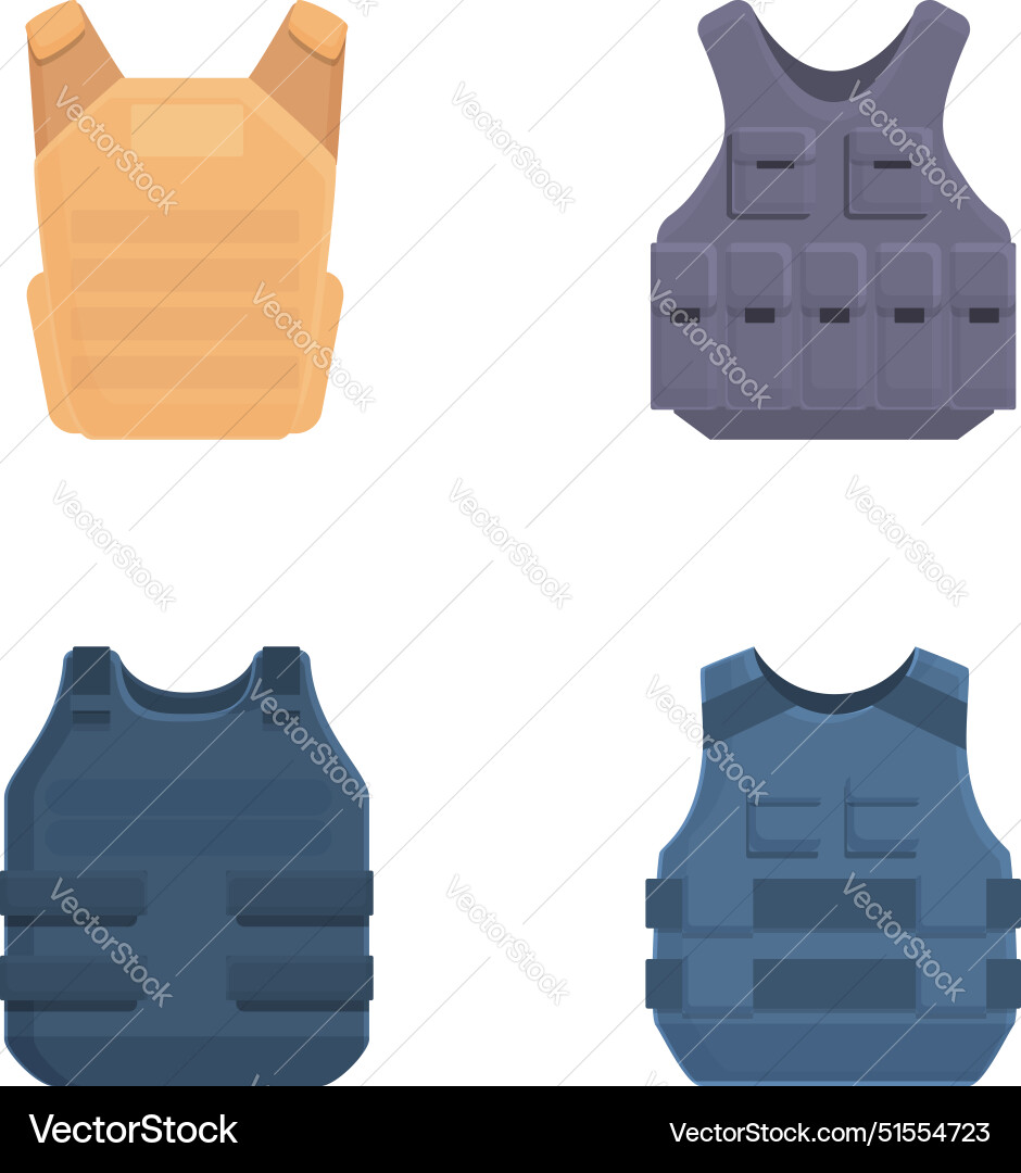 Assorted bulletproof vests icon set Assorted bulletproof vests icon set vector image