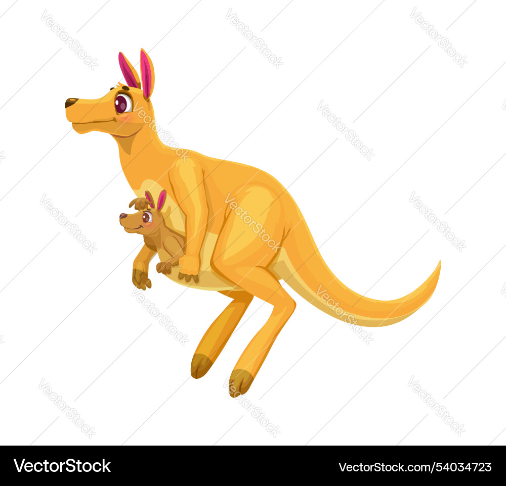 Cartoon funny kangaroo mother with cute happy baby Cartoon funny kangaroo mother with cute happy baby vector image