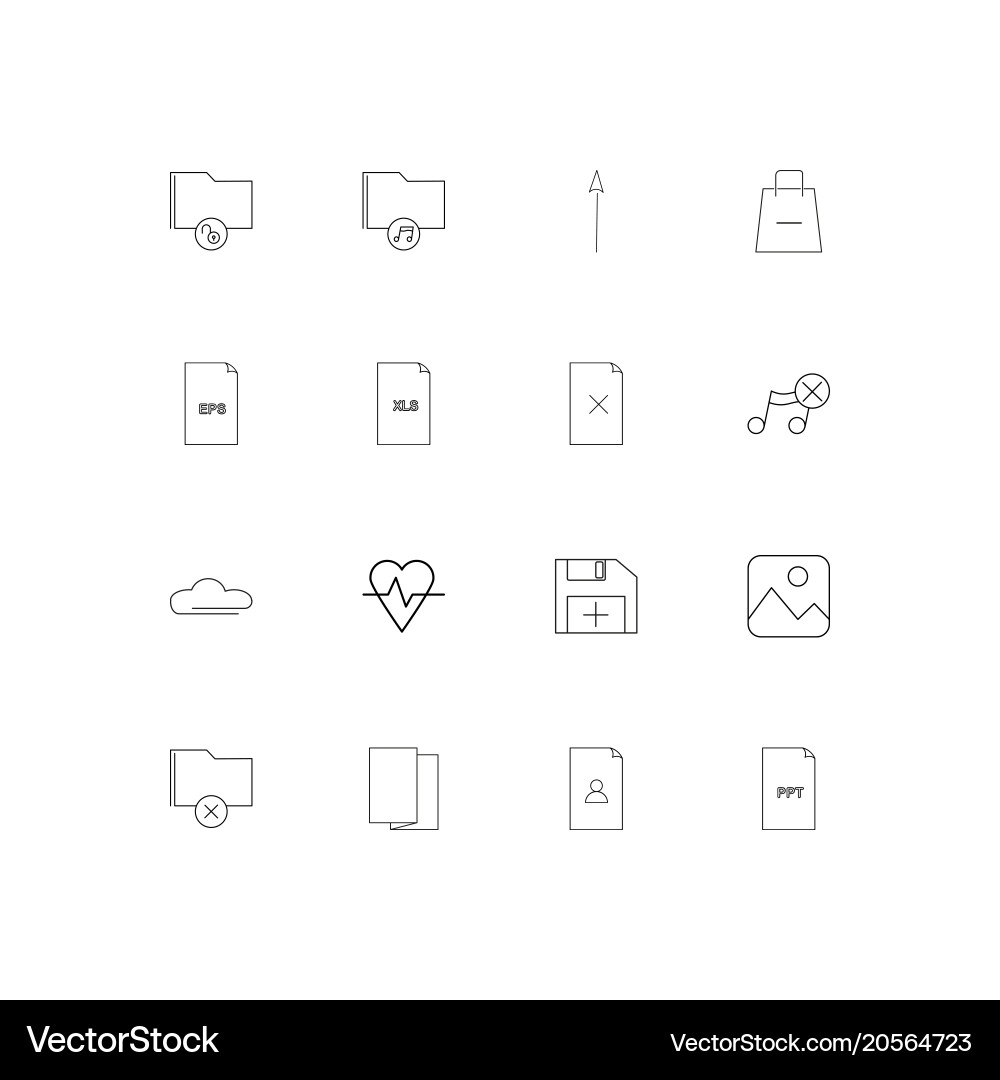 Files and folders sign simple linear icons set vector image