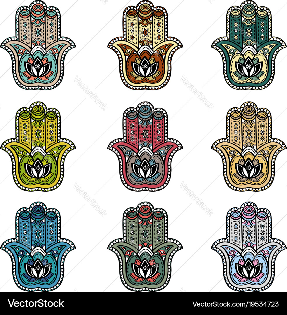 Hamsa Handsymbol mit traditionellem Ornament Vektorbild