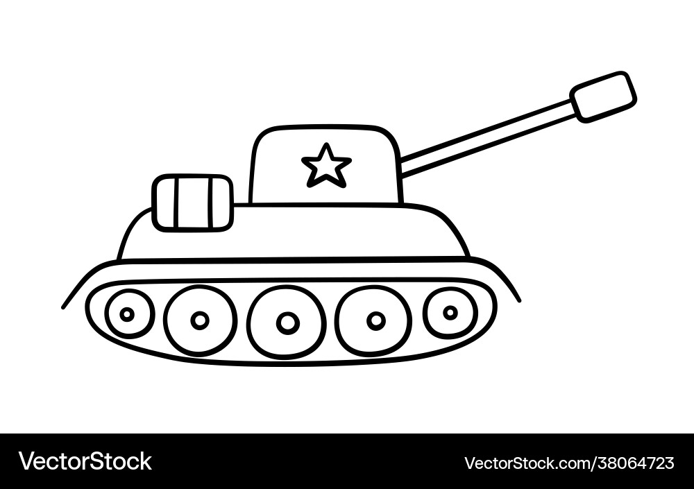 Hand drawn military tank with star children Hand drawn military tank with star children vector image