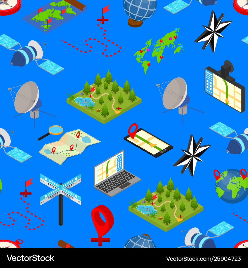 Navigation methods tools signs 3d seamless pattern Navigation methods tools signs 3d seamless pattern vector image
