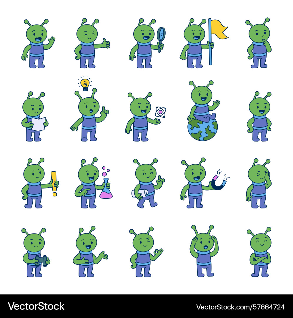 Alien guide character set showing different Alien guide character set showing different Vector Image