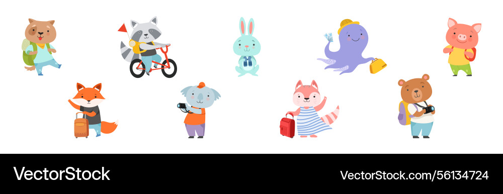 Funny animal tourist or travelers with bag Funny animal tourist or travelers with bag vector image