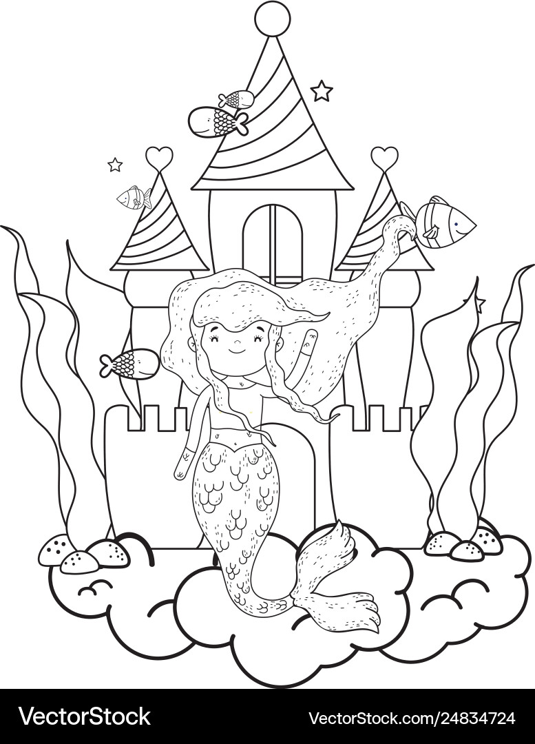 Mermaid mit Schloss Unterwasserszene Mermaid mit Schloss Unterwasserszene vektorbild
