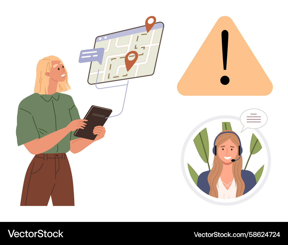 Navigation & Support - Map Alert Vector Image
