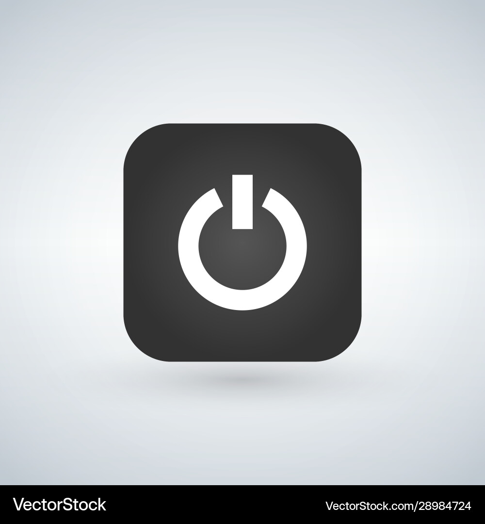 Power icon on black app button with shadow vector image