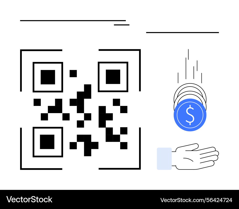 Qr code payment concept with coins dropping Qr code payment concept with coins dropping vector image