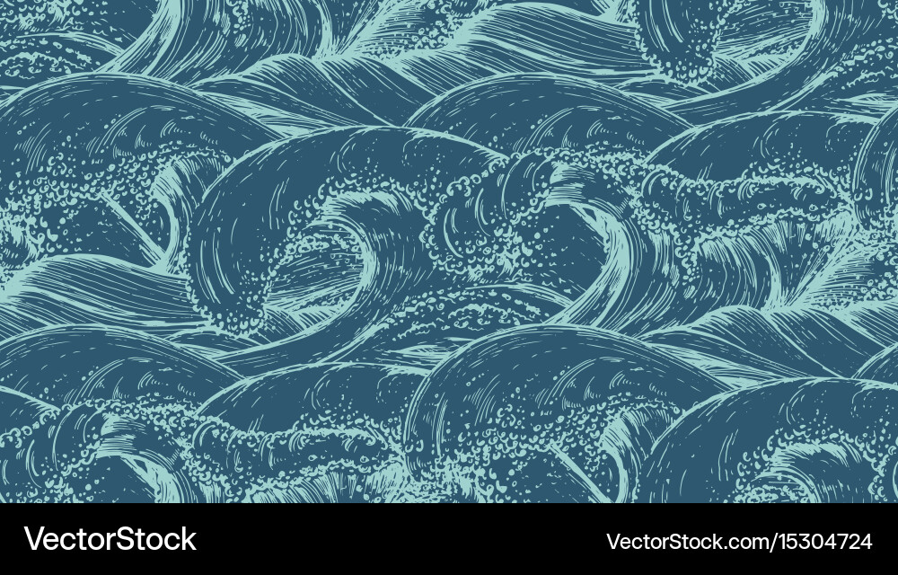 Seamless pattern with hand drawn sea waves Vector Image