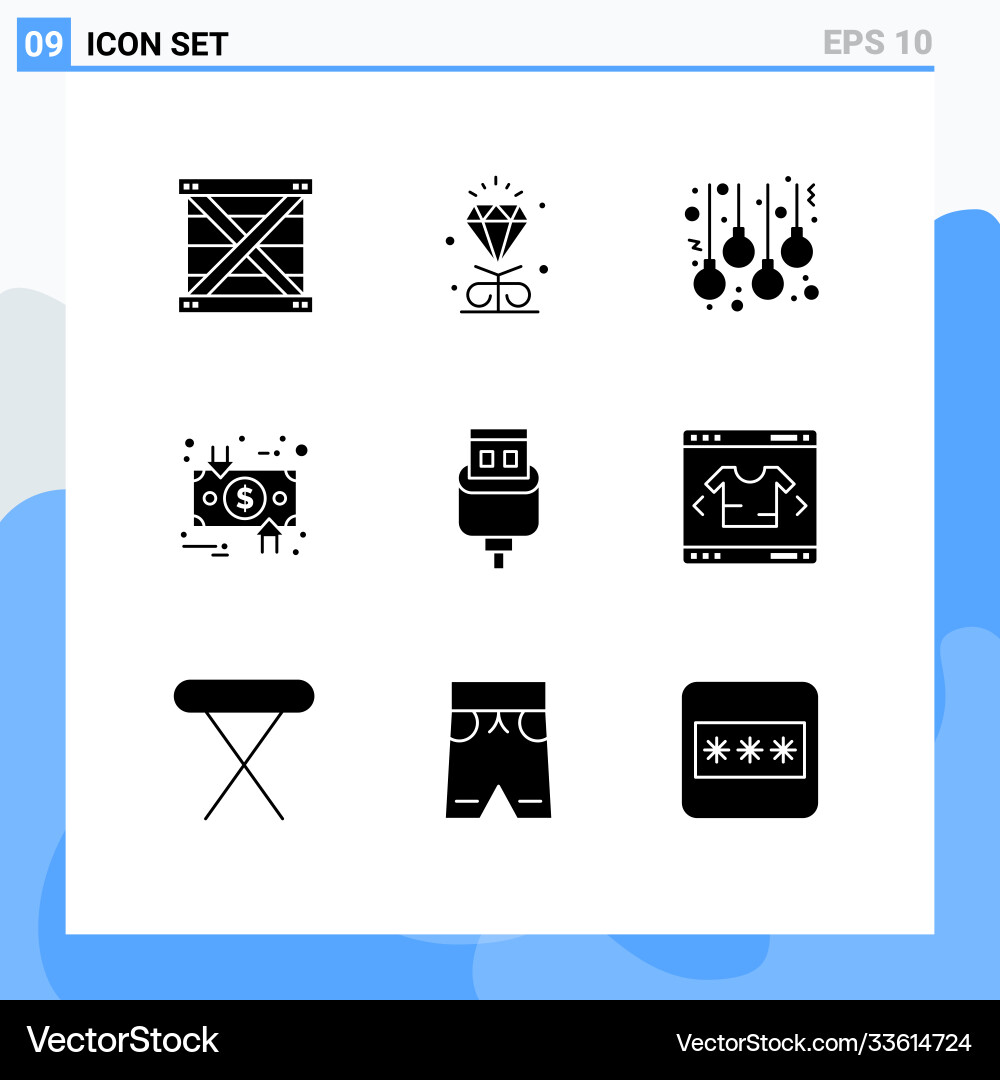 Set 9 solid glyphs on grid for down cycle Vector Image