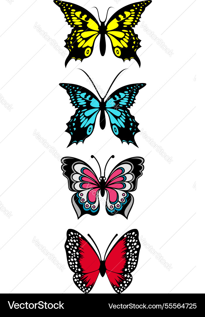 Beautiful flutter set butterflies multicolored art vector image