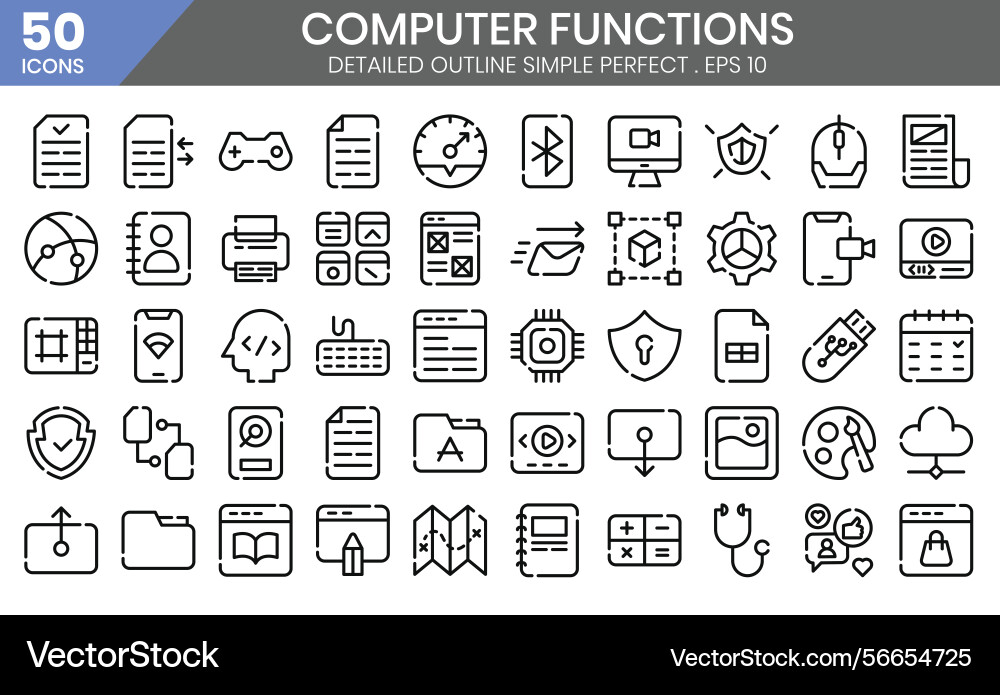 Computer functions outline icon set Computer functions outline icon set vector image