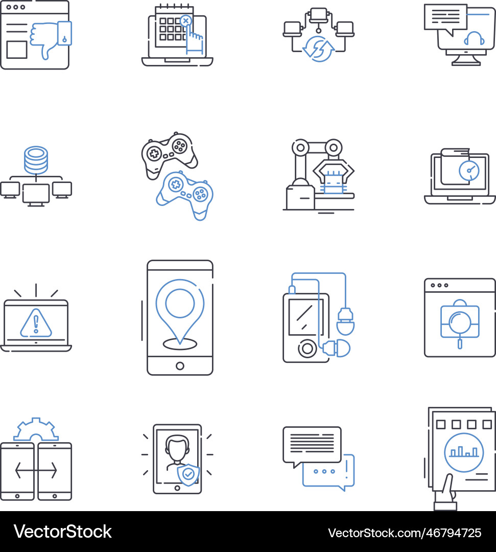 Data processing line icons collection analytics Data processing line icons collection analytics vector image