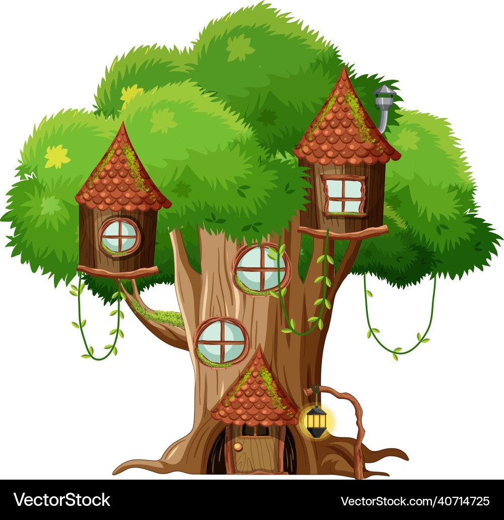 Fantasy tree house inside trunk on white Vector Image