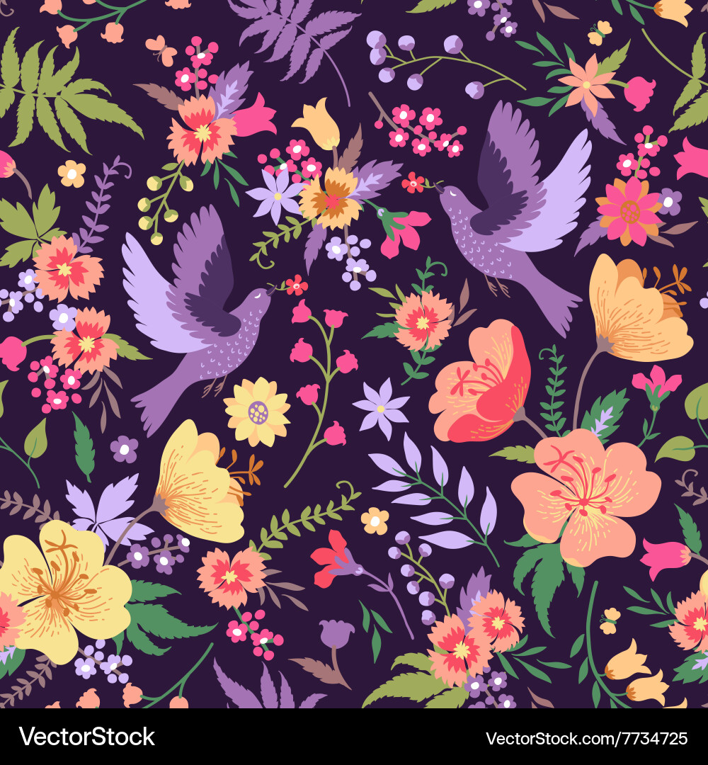 Floral Bird Seamless Pattern vector image