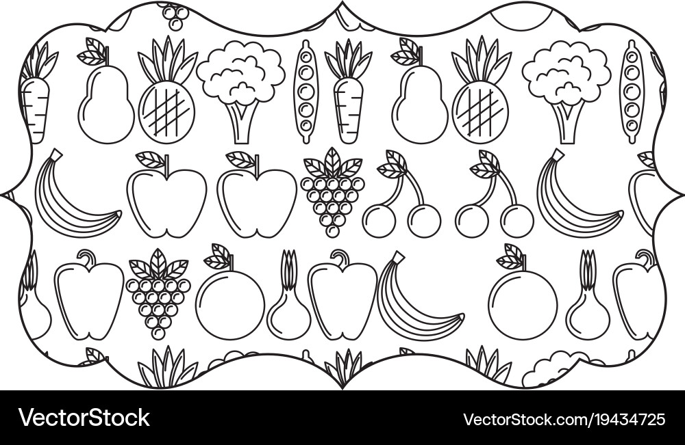 Frame with fruits and vegetables pattern Vector Image