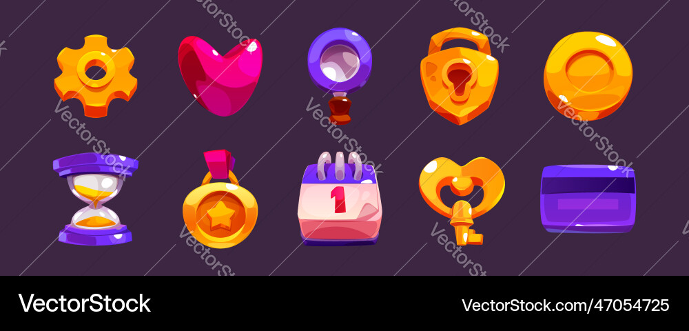 Game UI Icon Set - Heart, Key, Coins vector image
