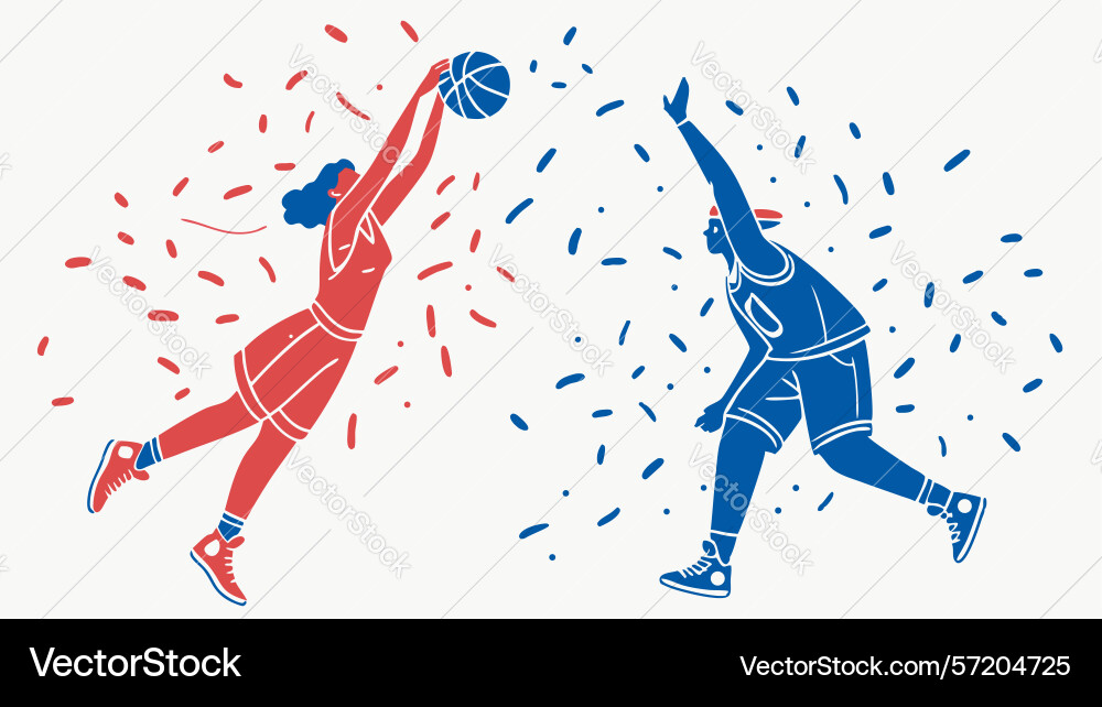 Intense basketball players in dynamic game action vector image