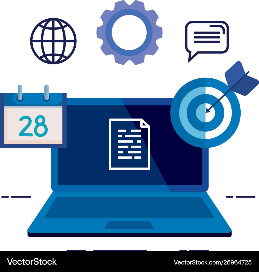 Laptop computer with document and icons Laptop computer with document and icons vector image