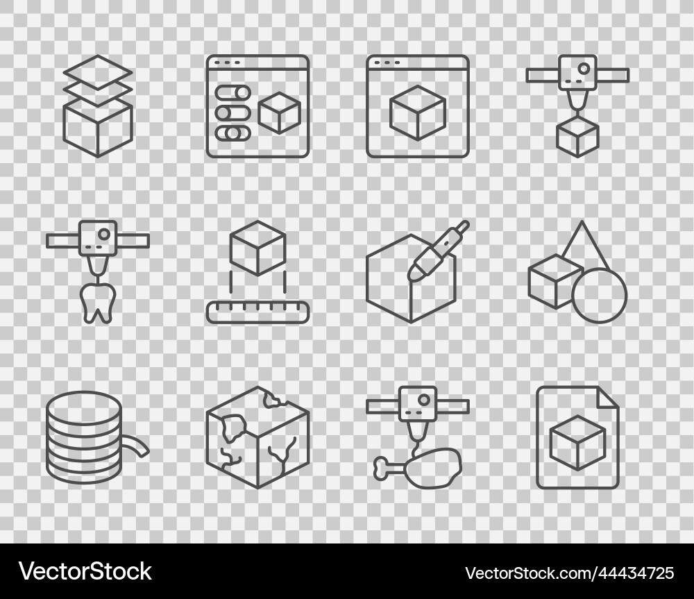 Set line filament for 3d printer isometric cube Set line filament for 3d printer isometric cube vector image