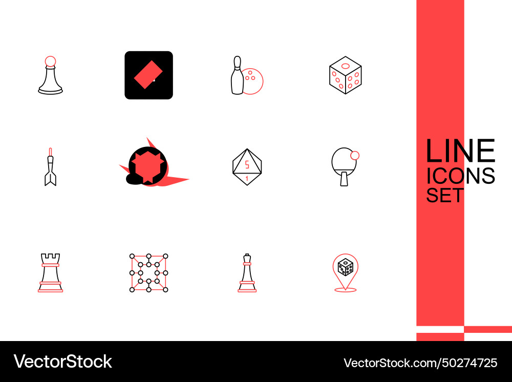 Set line game dice chess board racket vector image