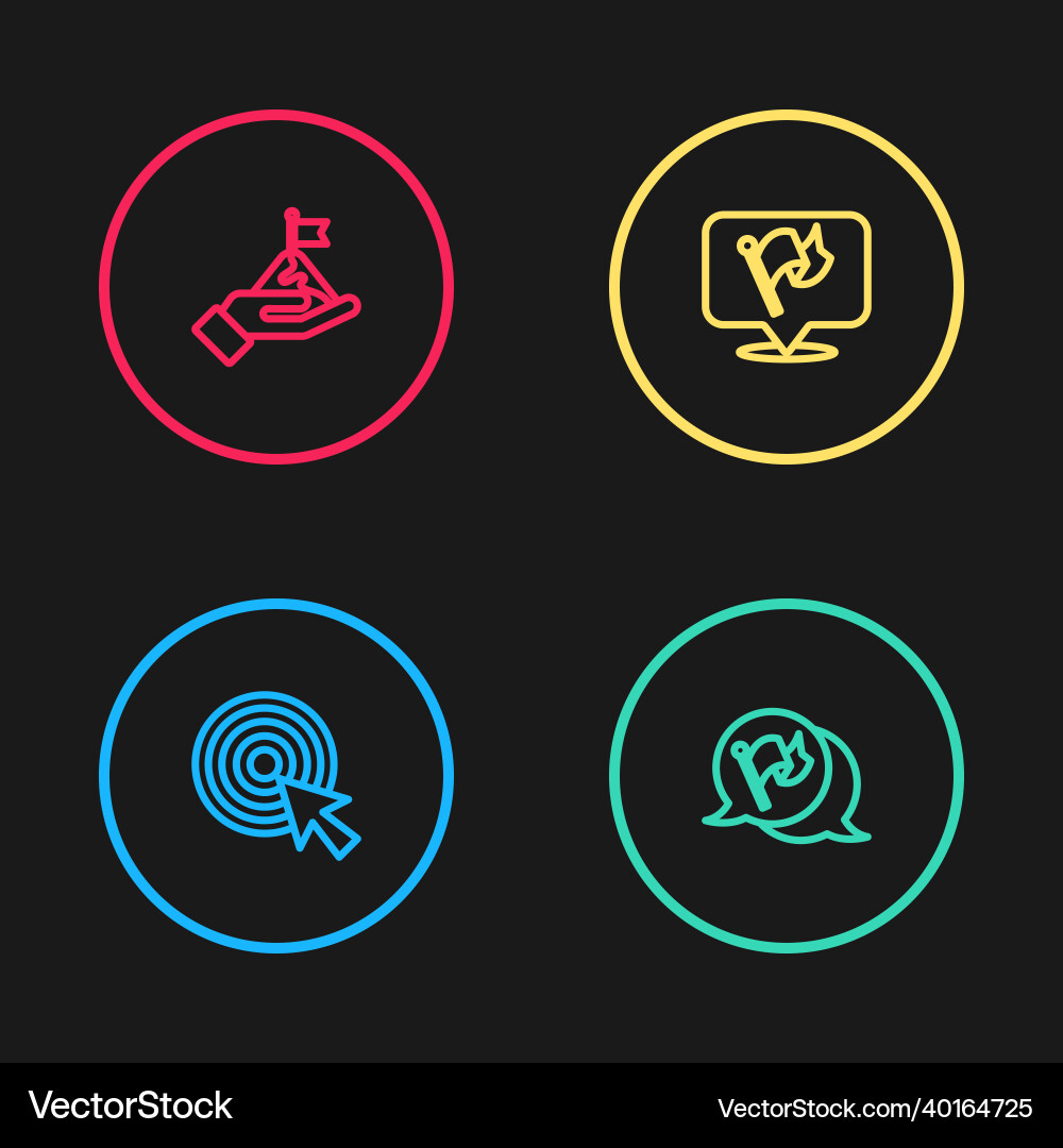 Set line target with arrow flag and mountains vector image