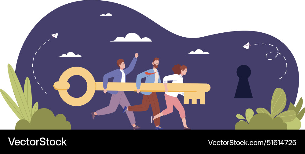 Team key to keyhole teamwork unlock solution lock Team key to keyhole teamwork unlock solution lock vector image