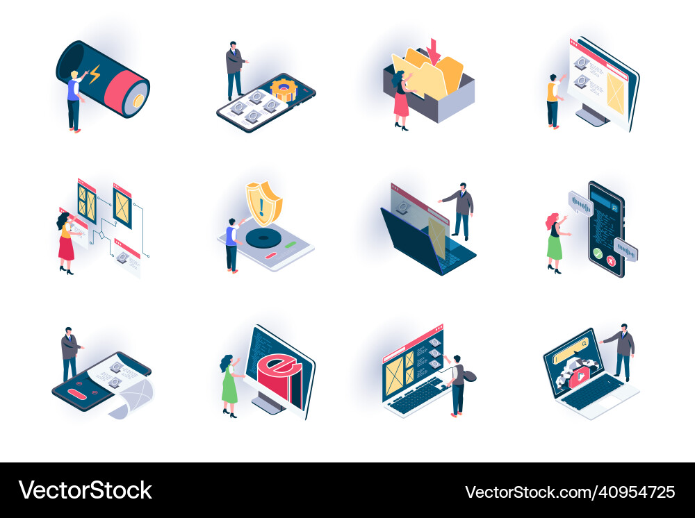 User interface isometric icons set websites vector image