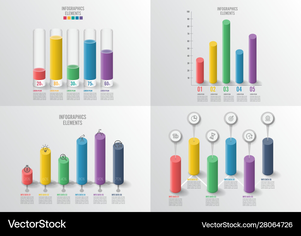 Graphs and charts set statistic data Graphs and charts set statistic data Vector Image