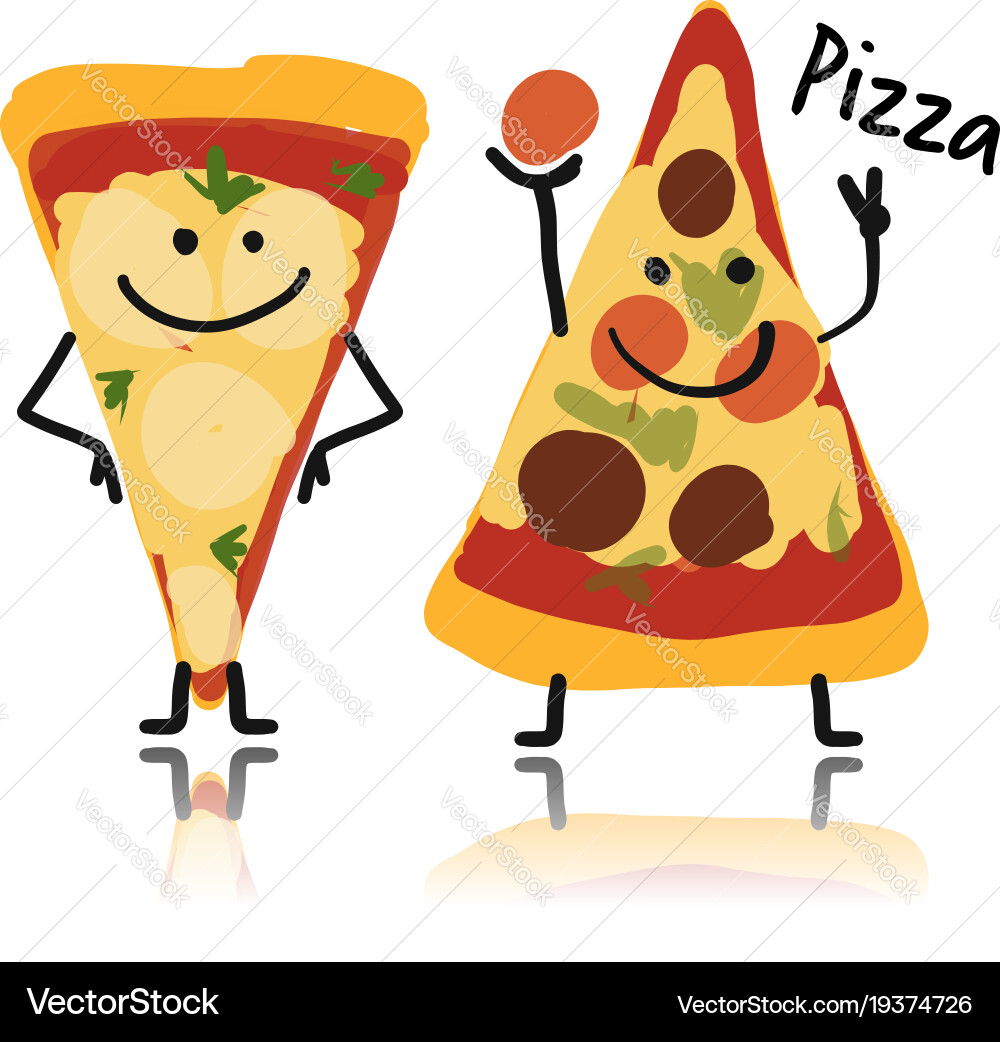 Pizza slices character sketch for your design Vector Image