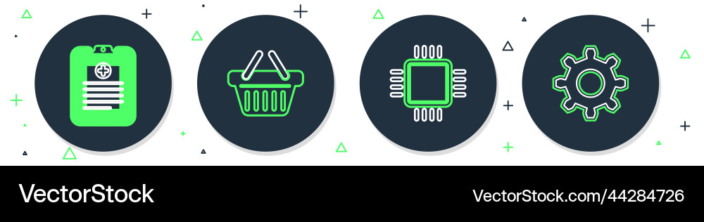 Set line shopping basket processor with cpu Set line shopping basket processor with cpu vector image