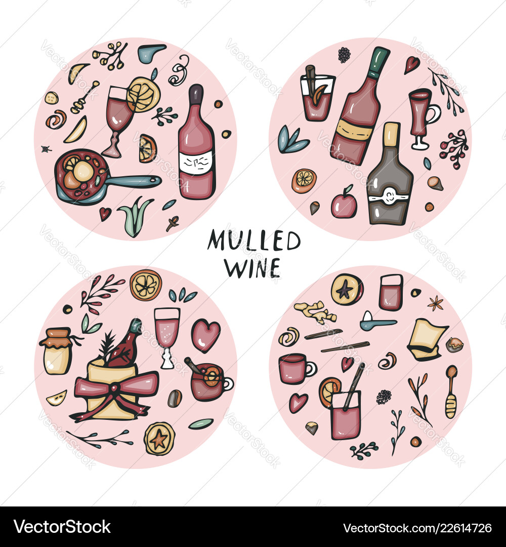 Set of mulled wine elements and objects Set of mulled wine elements and objects Vector Image