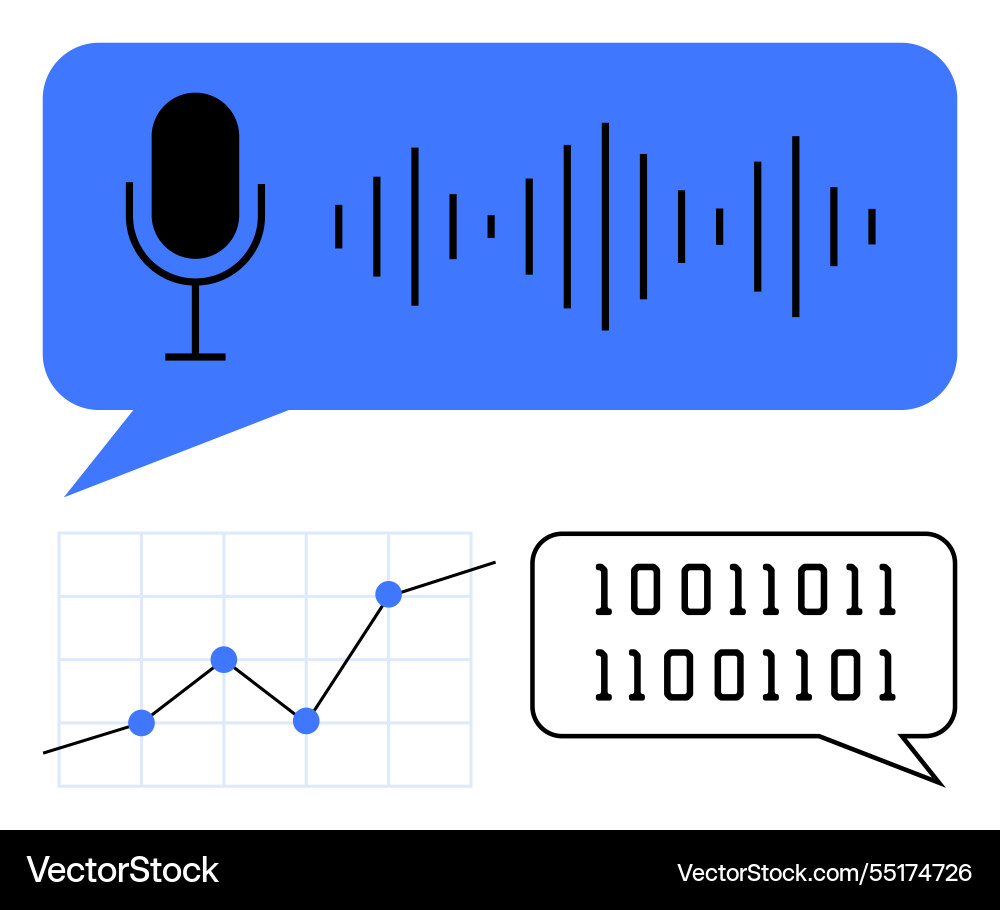 Voice recognition concept with audio waves binary Voice recognition concept with audio waves binary vector image