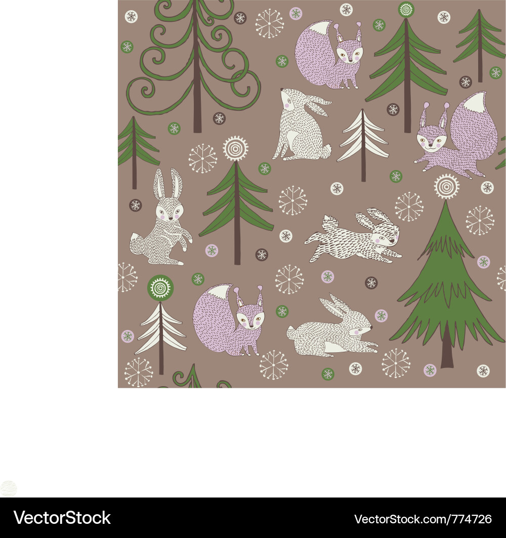 Winter Forest Rabbits Print vector image