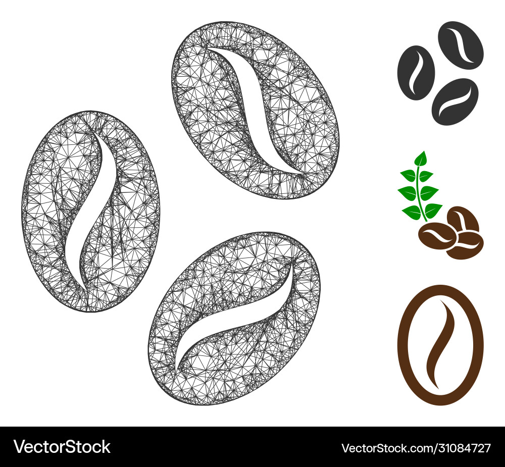 Cocoa beans polygonal web mesh Cocoa beans polygonal web mesh Vector Image