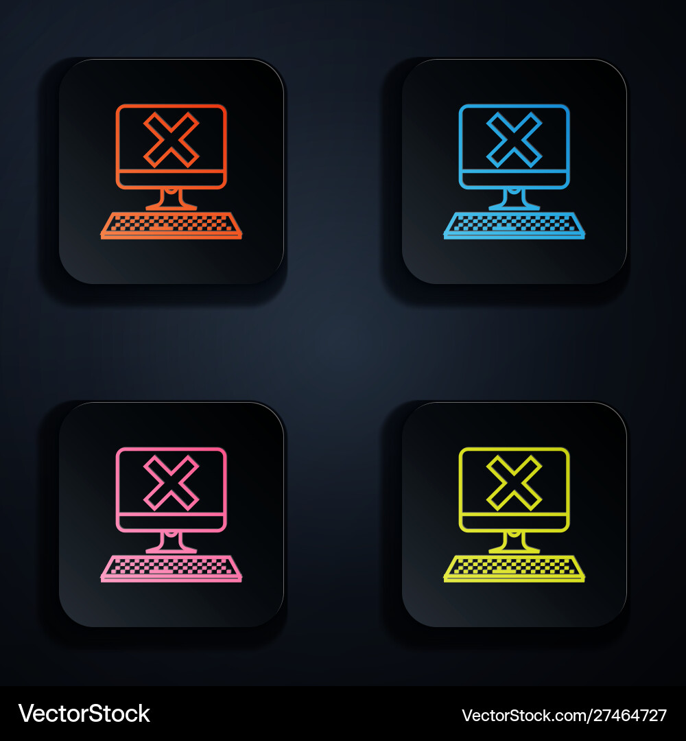 Color neon line computer with keyboard and x mark Color neon line computer with keyboard and x mark vector image