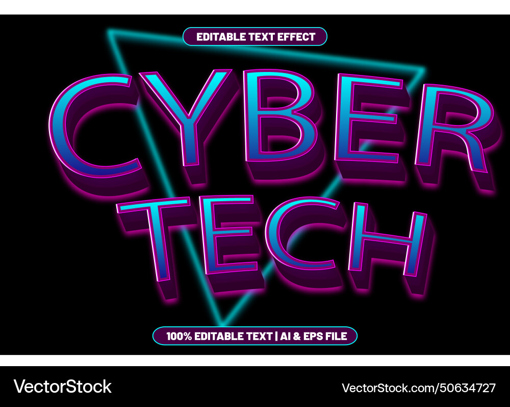 Cyber tech editable text effect 3d emboss style vector image