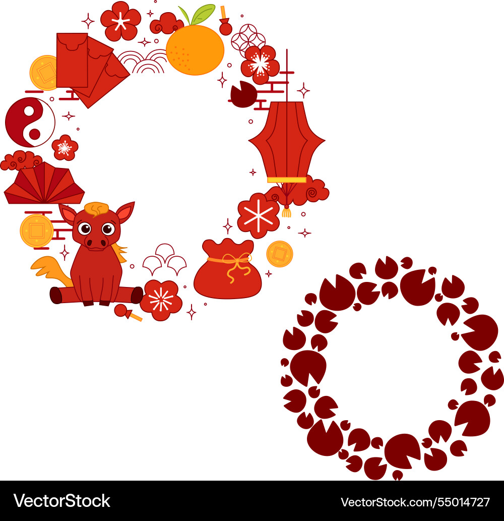 Graphic line circle round frame with chinese new Graphic line circle round frame with chinese new vector image