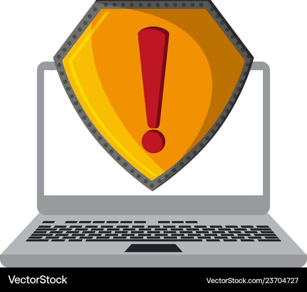 Laptop open with attention sign Royalty Free Vector Image
