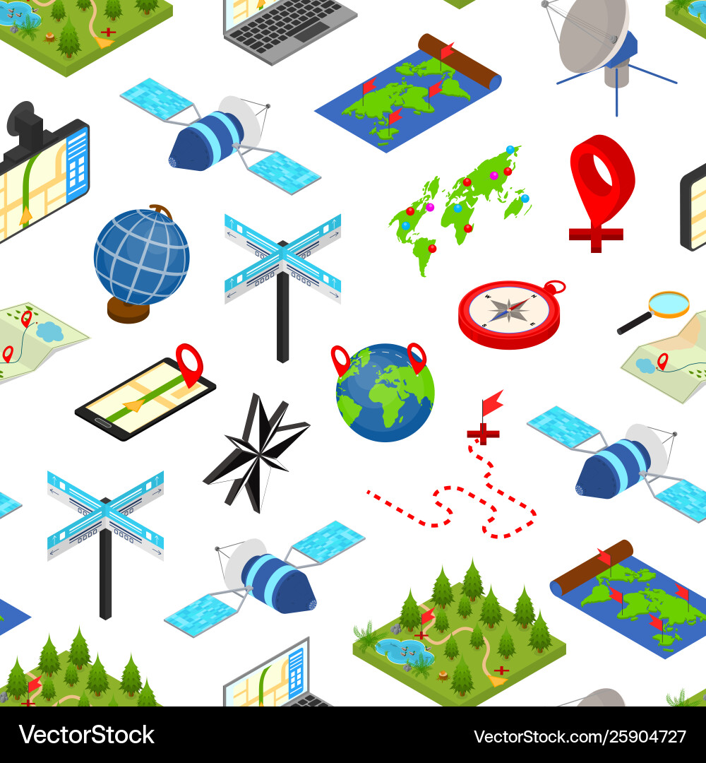 Navigation methods tools signs 3d seamless pattern Navigation methods tools signs 3d seamless pattern Vector Image