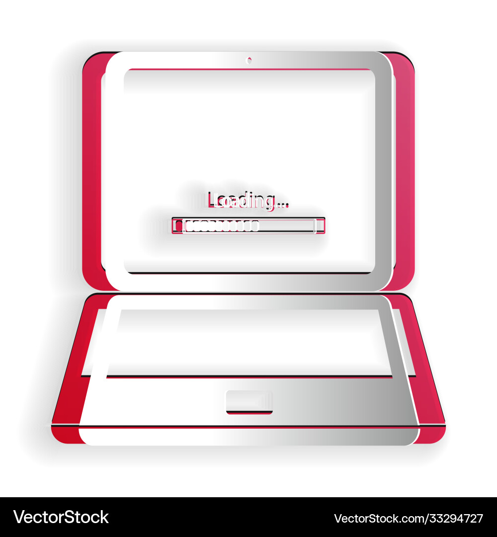 Paper cut laptop update process with loading bar Paper cut laptop update process with loading bar vector image
