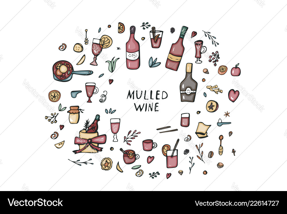 Set of mulled wine elements and objects Set of mulled wine elements and objects Vector Image
