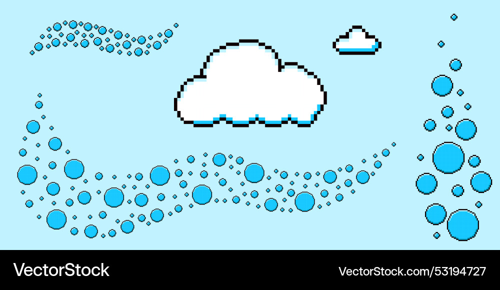 Set of pixel art cloud and bubble swoosh 90s Vector Image