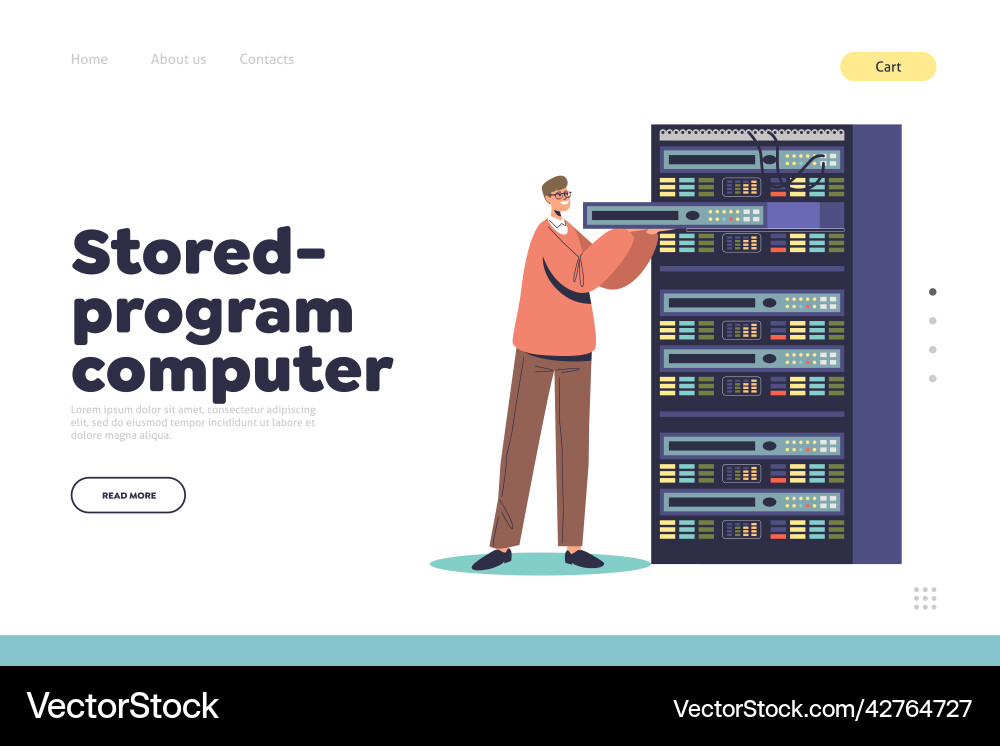 Stored program computer concept of landing page Stored program computer concept of landing page Vector Image