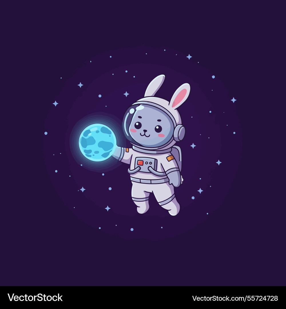 Astronaut rabbit floating in space holding Vector Image
