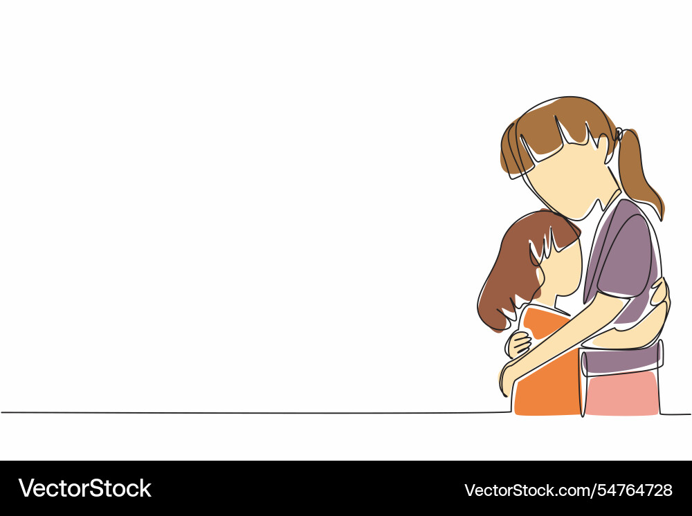 Continuous one line drawing two sisters hugging Continuous one line drawing two sisters hugging vector image