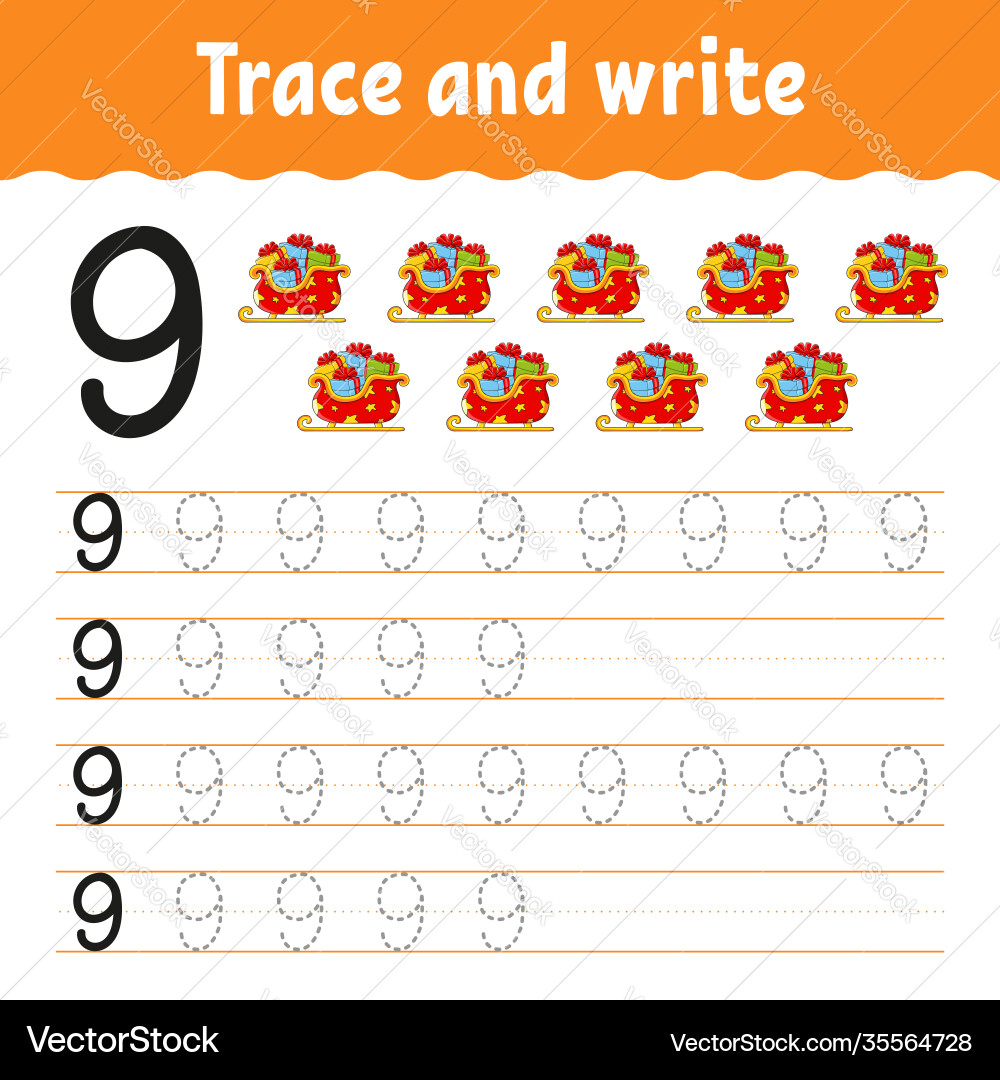 Learn numbers trace and write winter theme Learn numbers trace and write winter theme vector image