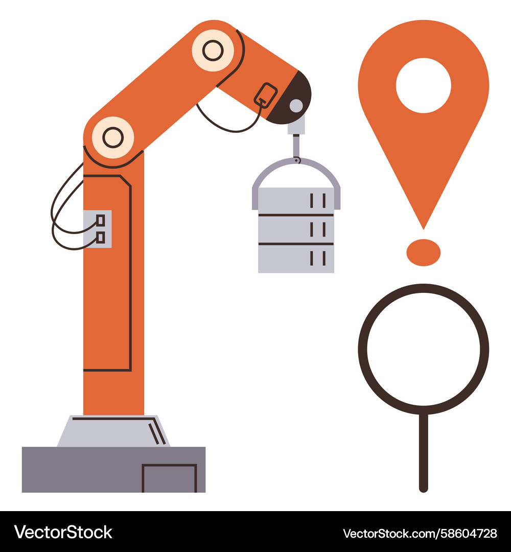Robotic Arm Handling Server Data Vector Image