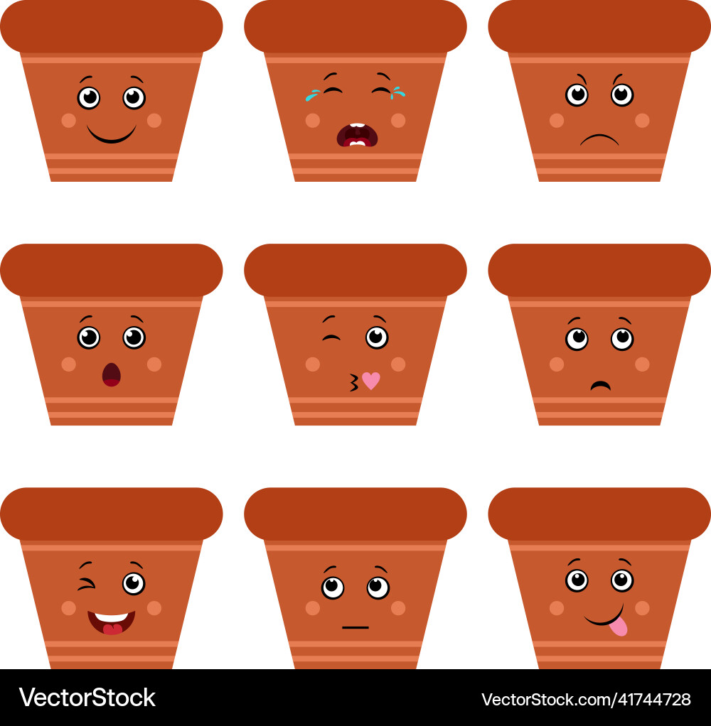 Set of pot with different emotions and expressions Set of pot with different emotions and expressions Vector Image